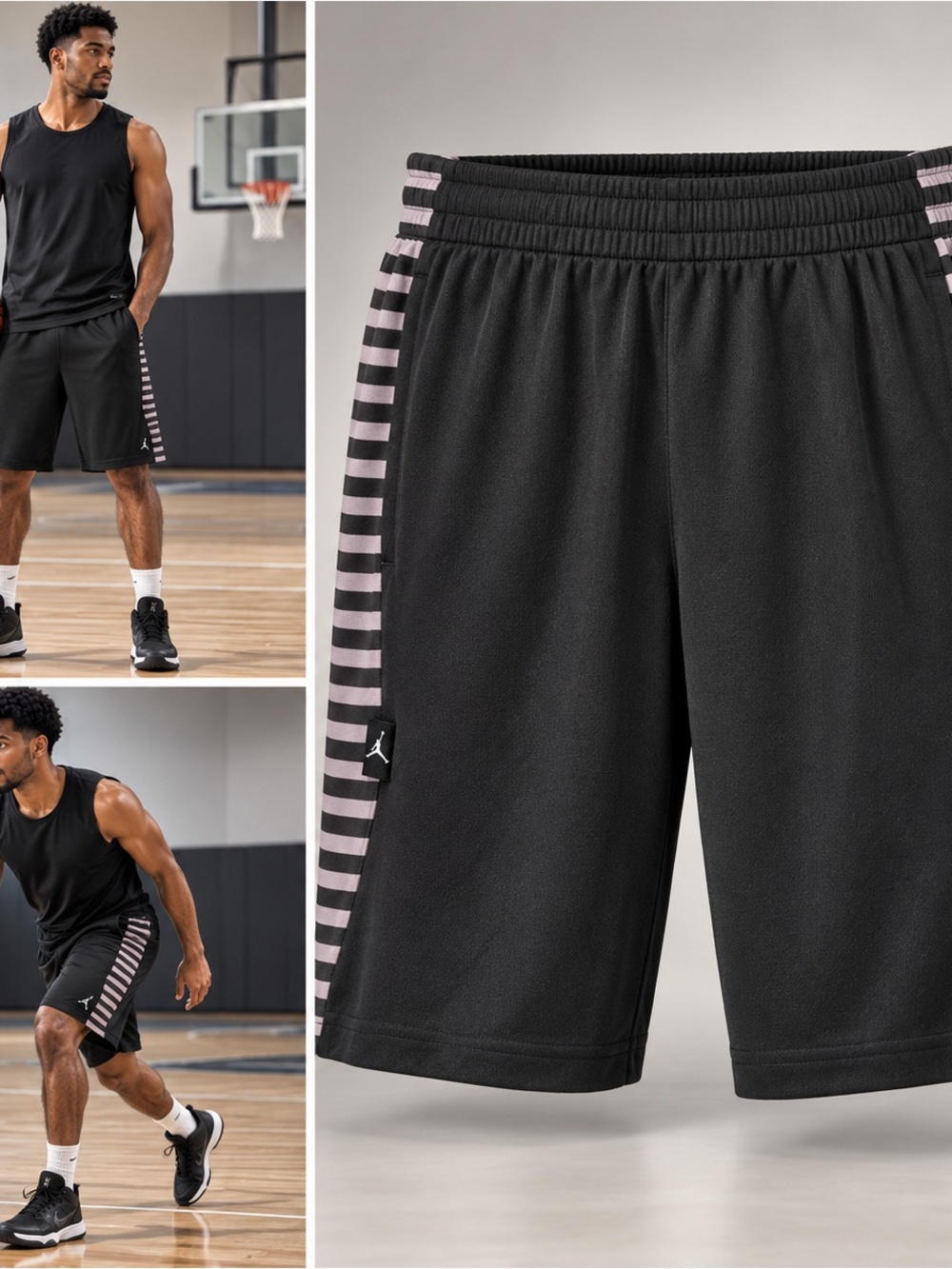 Jordan Dri-FIT Basketball Shorts Men’s Large Black Purple Striped Athletic Logo